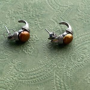 Sterling Silver Earrings with Round Yellow Stone